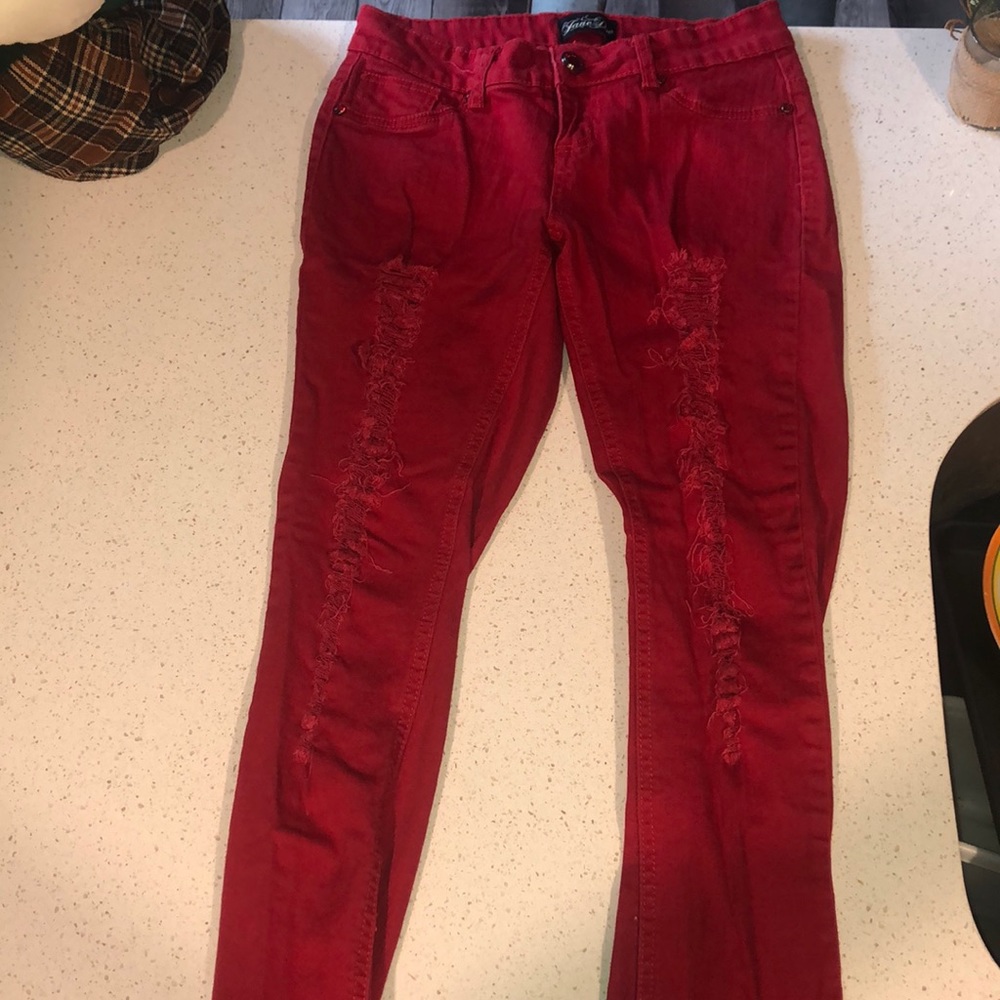 Red Ripped Skinny Jeans - Picture 2 of 7